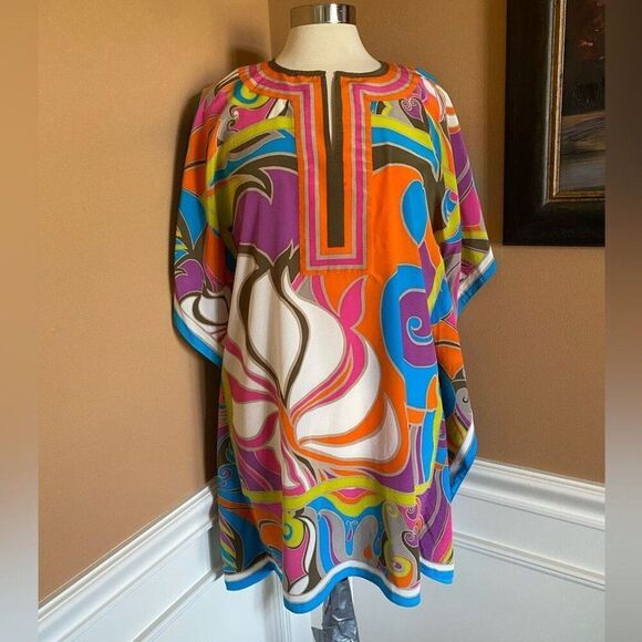 Trina Turk Theodora Silk Tunic Dress Boho Resort Psychedelic Print XS S - Picture 3 of 8